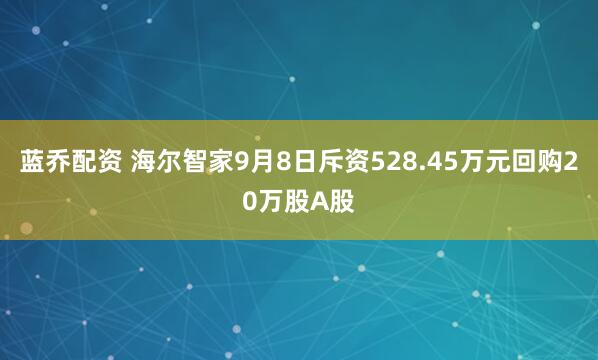 蓝乔配资 海尔智家9月8日斥资528.45万元回购20万股A股