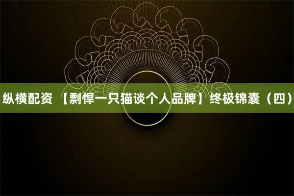 纵横配资 【剽悍一只猫谈个人品牌】终极锦囊（四）