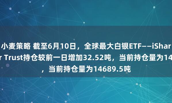 小麦策略 截至6月10日，全球最大白银ETF——iShares Silver Trust持仓较前一日增加32.52吨，当前持仓量为14689.5吨