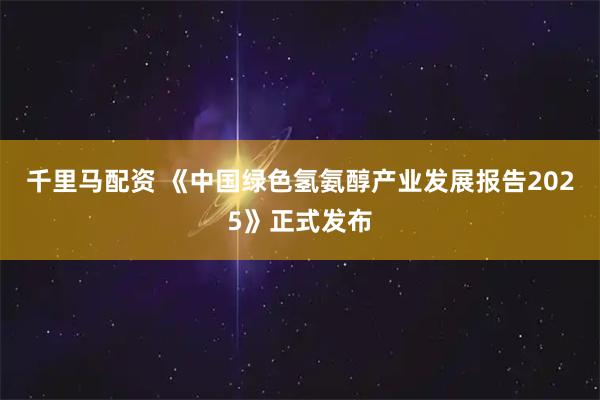 千里马配资 《中国绿色氢氨醇产业发展报告2025》正式发布